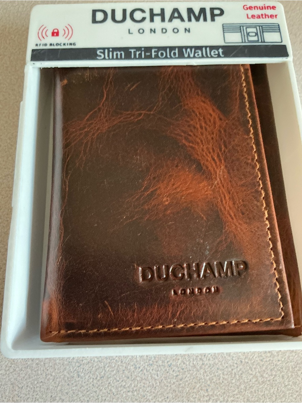 Duchamp Brown Leather Slim Tri-Fold Wallet